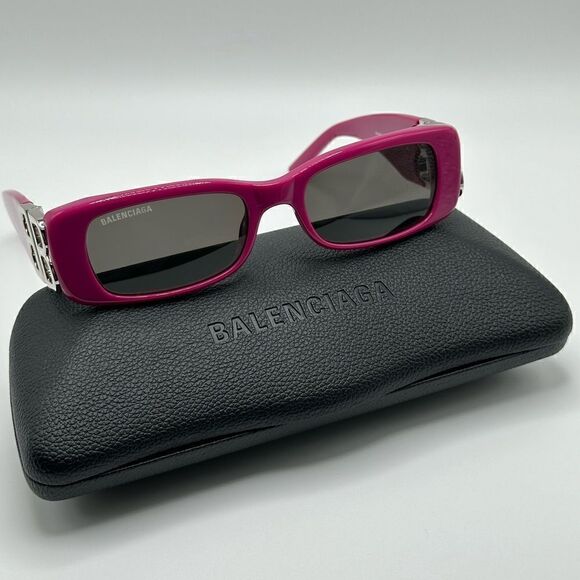 BALENCIAGA Sunglasses BB0096S 016 Fuchsia/Silver/Grey NEW - Picture 3 of 9